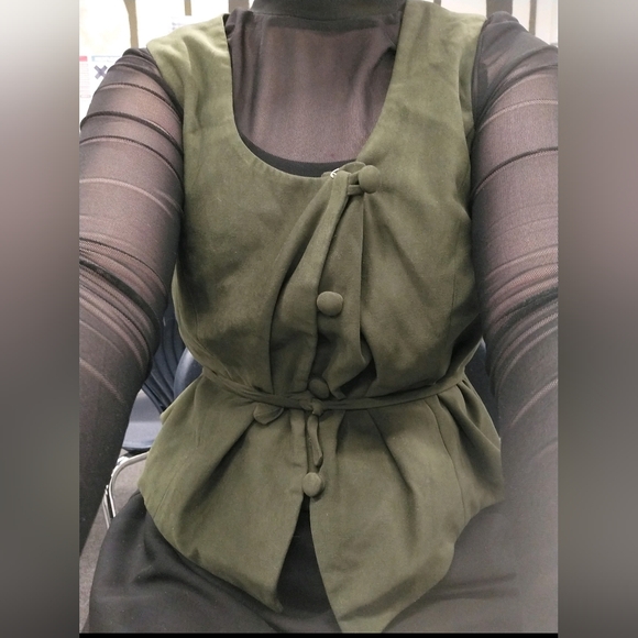 Vintage olive velvet button vest - Picture 1 of 3